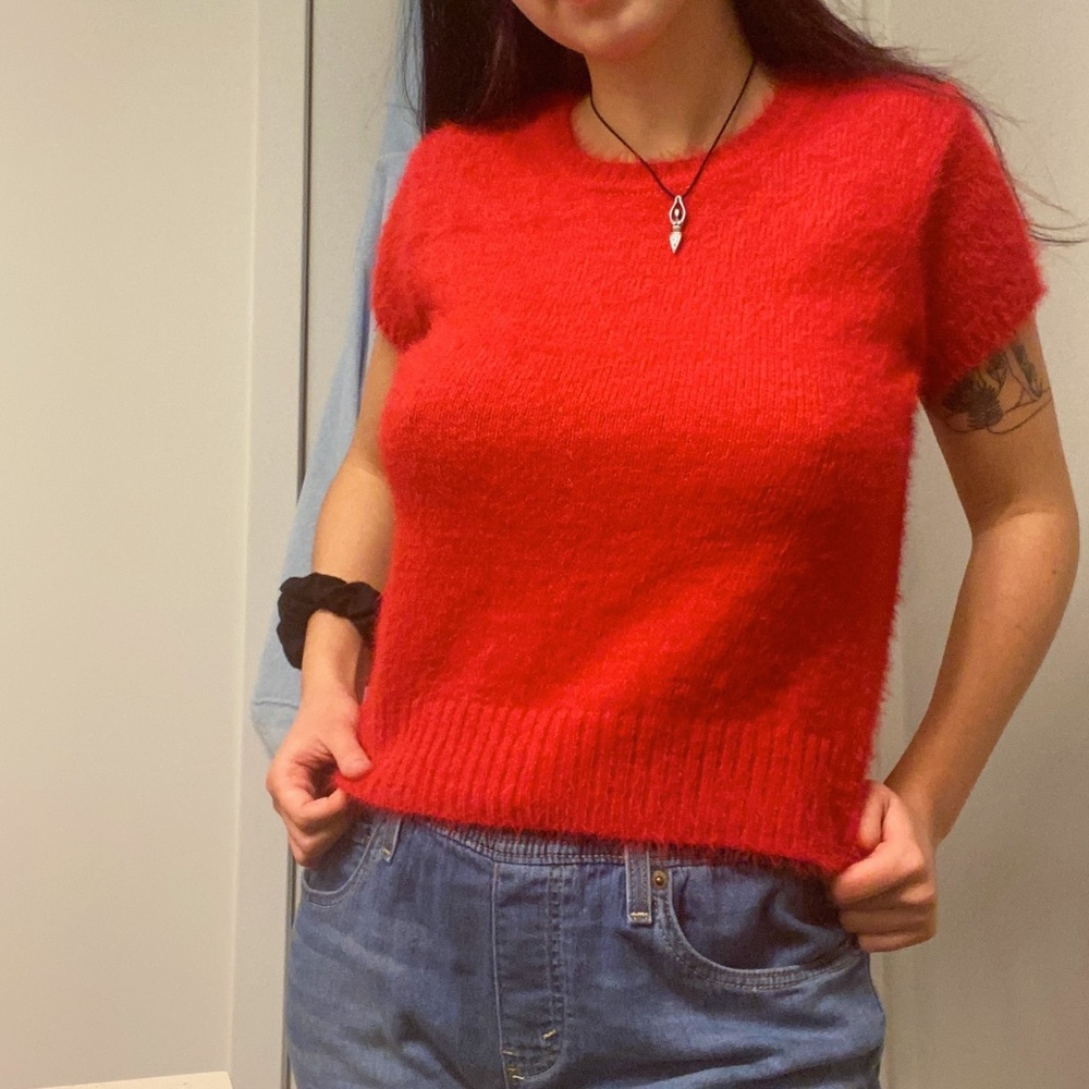 fuzzy red sweater top